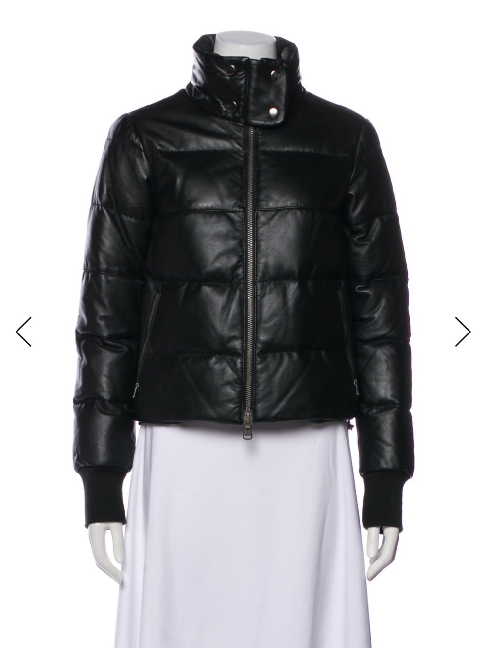 Women's Black Quilted Puffer Jacket with High Collar Genuine leather